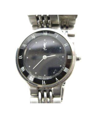 Saint Laurent Yves Watch Quartz Black Dial Logo Silver